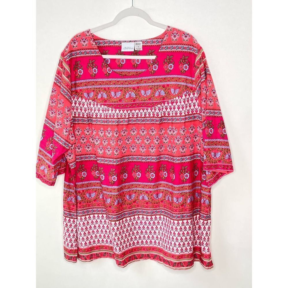Vermont Country Store Floral Muumuu Top Cotton Wide Sleeve Size 3X
